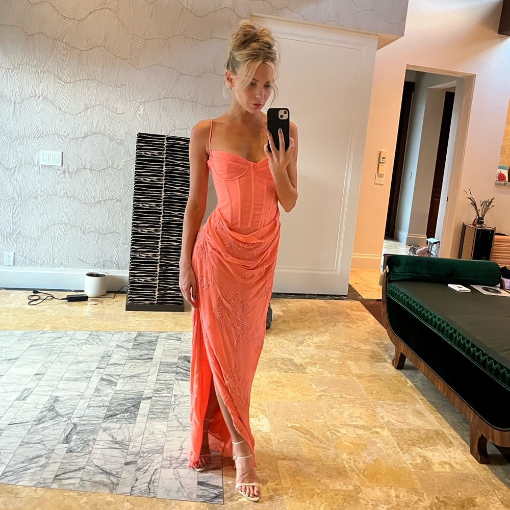 House of CB Carmella Coral Embellished Hand Beaded Dress - Picture 3 of 10